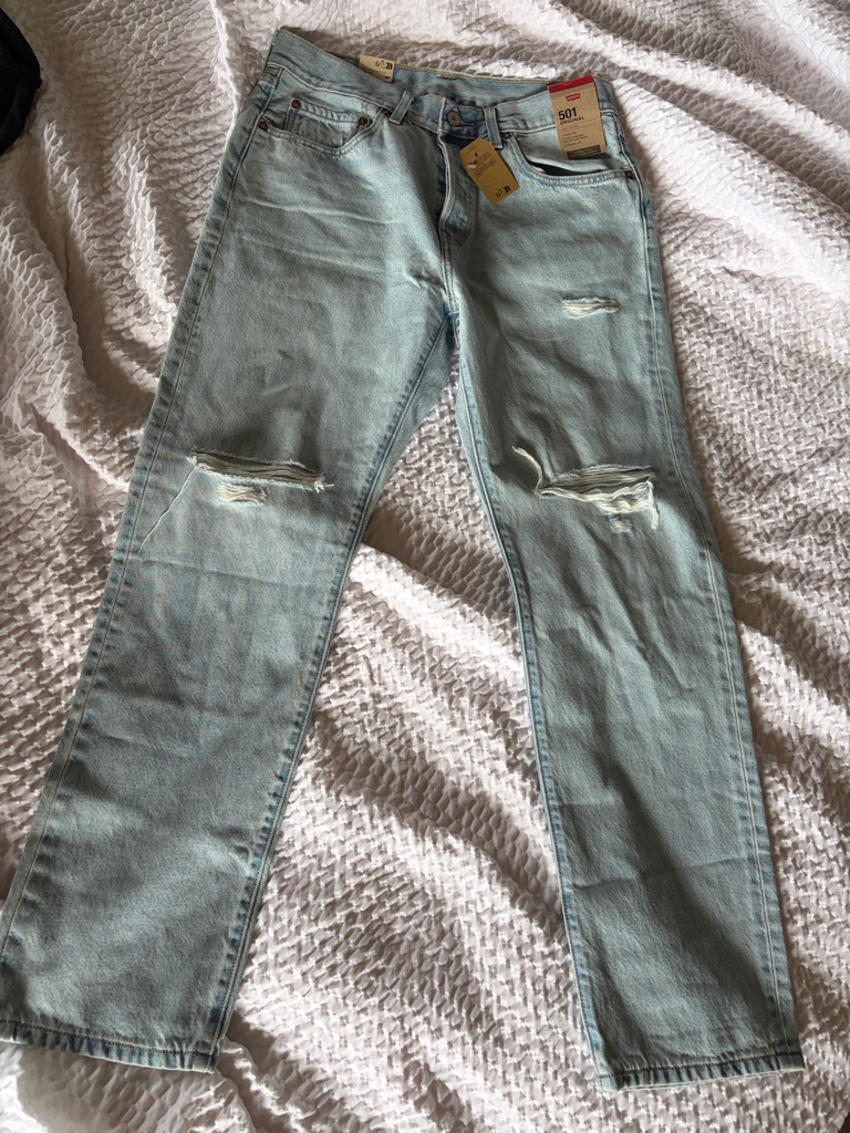 Levis 501 Brand New Straight Leg Distressed Jeans